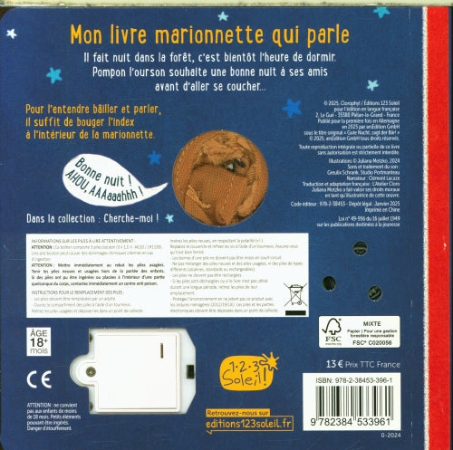 Mon livre sonore - Mon livre marionnette qui parle - Bonne nuit ! Livres OLF