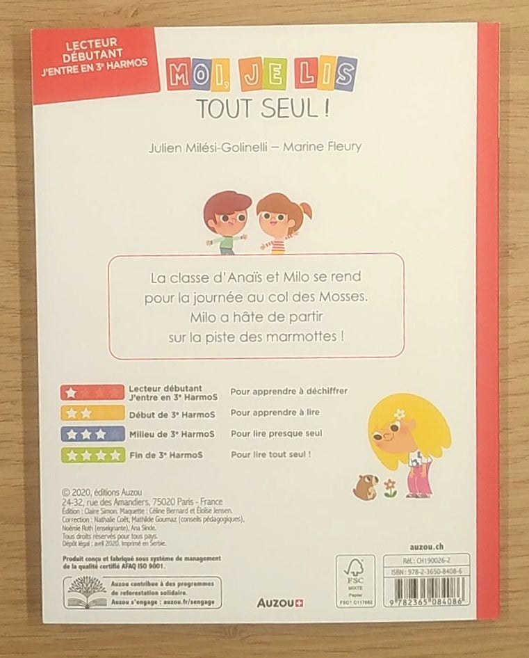 Moi je lis tout seul 2ème HarmoS (en fin) : le bébé marmotte des Mosses Livres La family shop