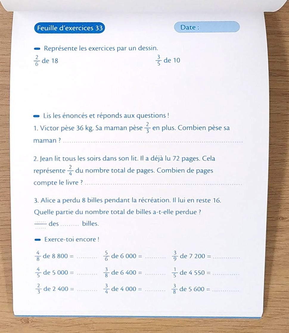9-10 ans - Exercices de fractions - 5ème-6ème harmos Appuis scolaires La family shop