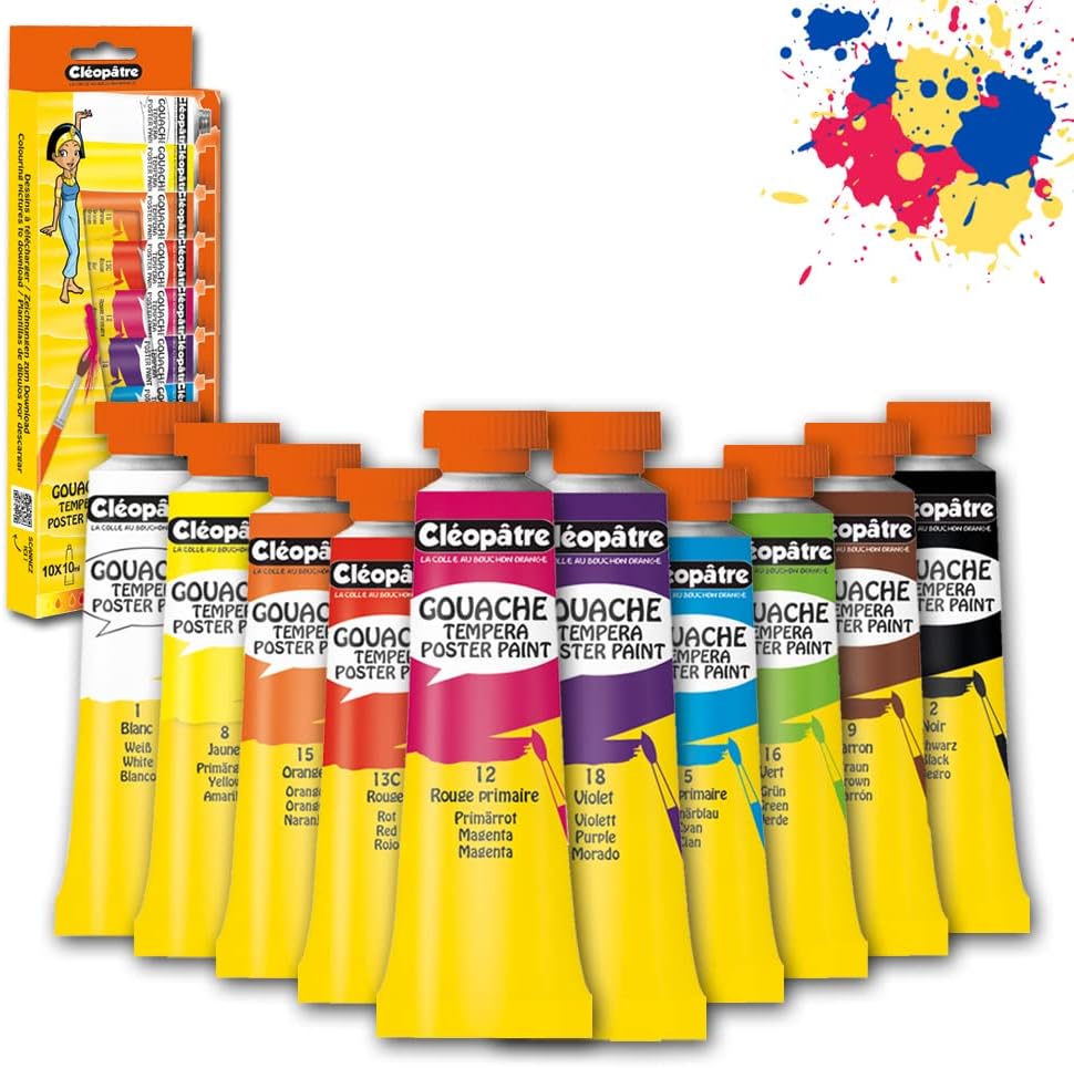 Cléopâtre - Pack de 10 gouaches - couleurs assorties - 10 ml