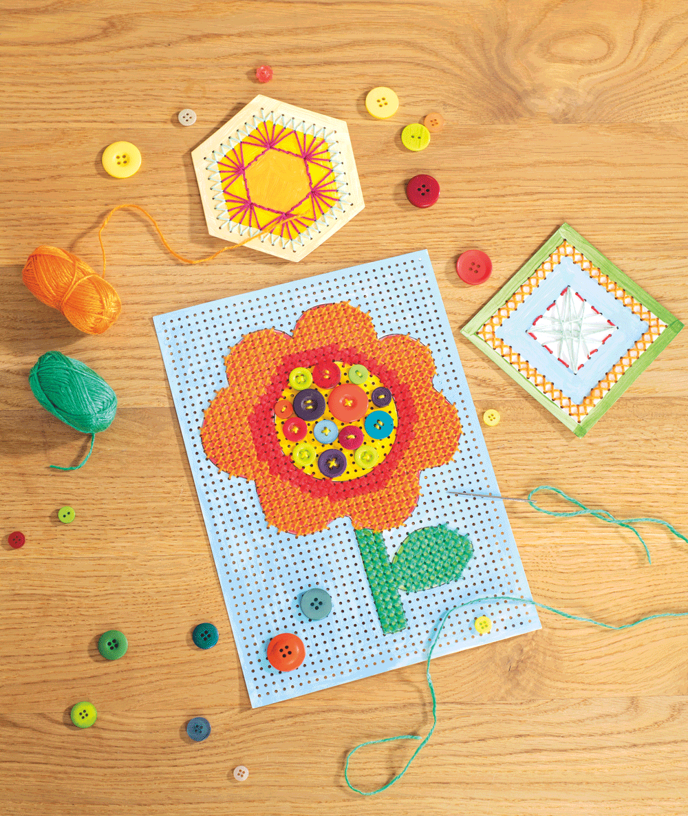 Cartes à broder à motif, en carton blanc - Enfant dès 4 ans