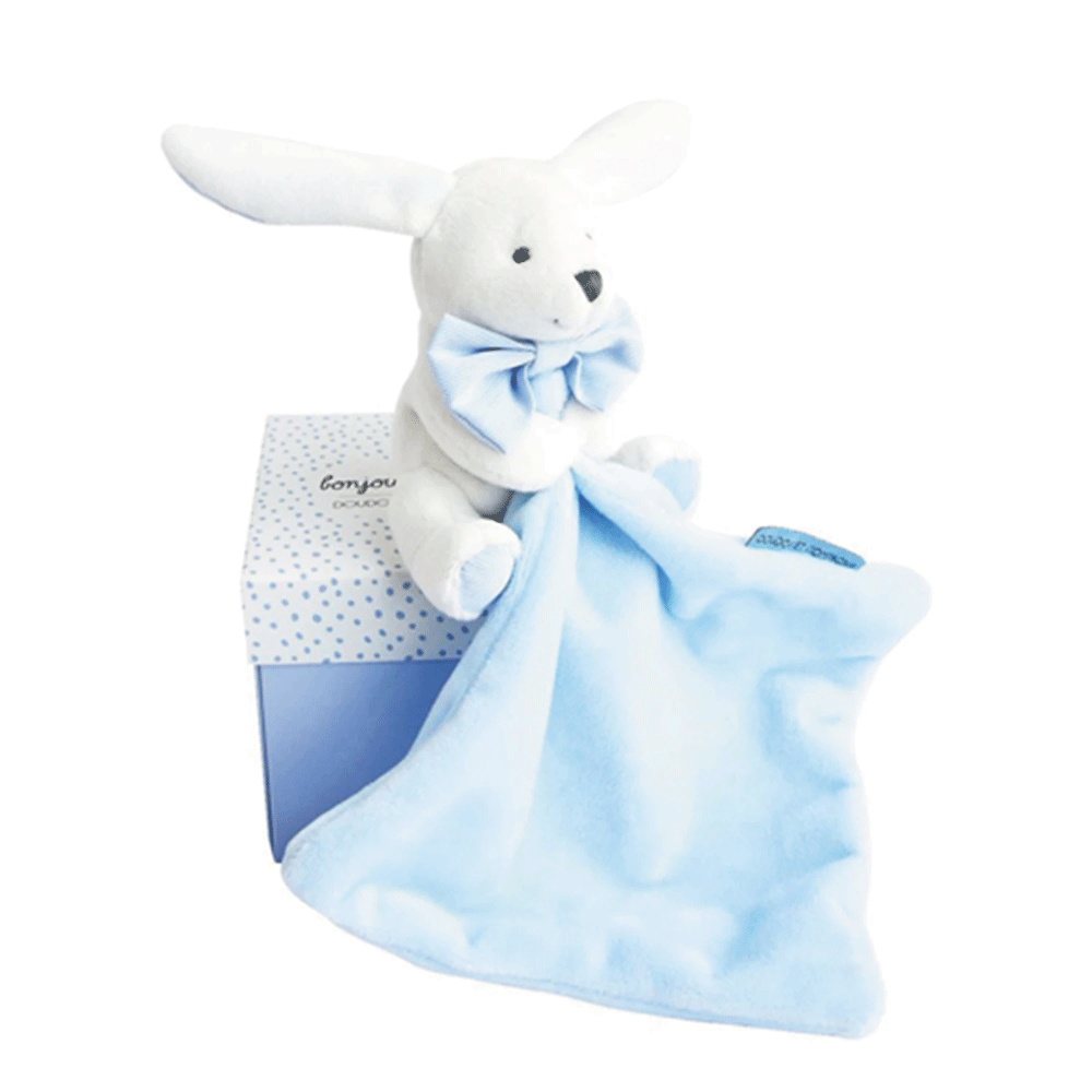 Mini Doudou Lapin Blanc et Bleu – Un cadeau de naissance plein de douceur