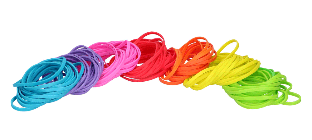 Élastiques de différentes couleurs vives - Env. 50x3mm - Env. 125 Pièces