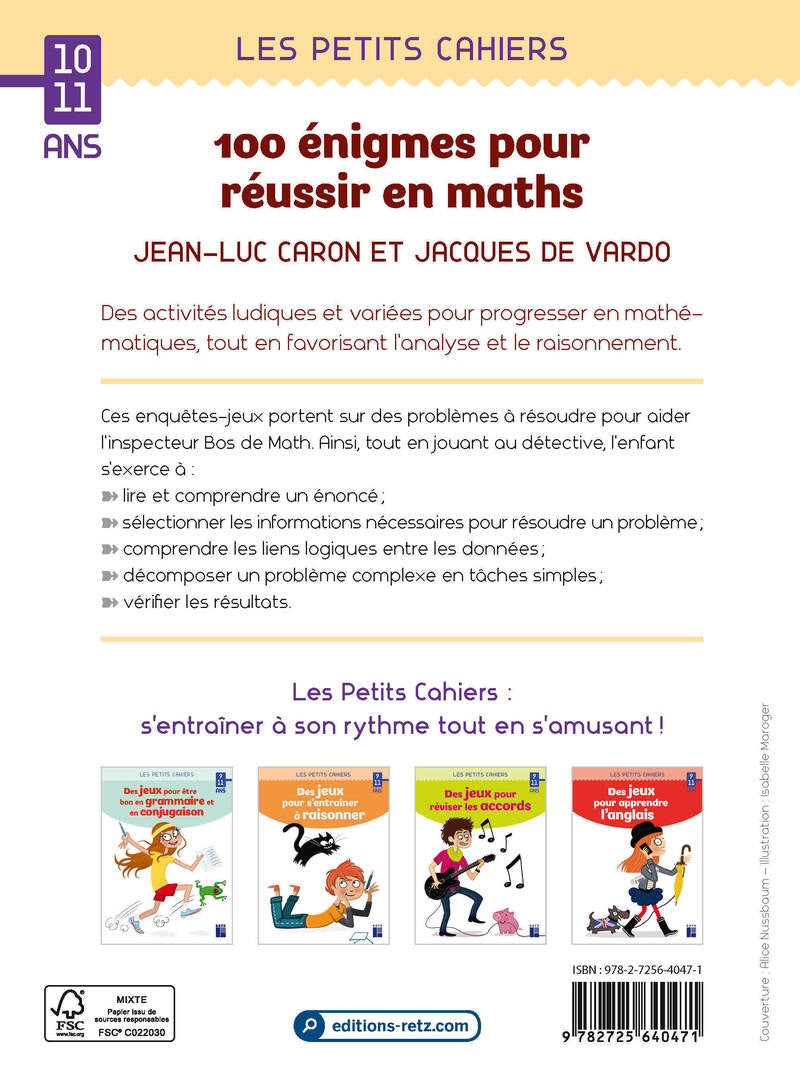 Cahier de jeux : 100 énigmes pour réussir en maths - 10-11 ans - 7 et 8P Cahiers de jeux OLF - Chanteclerc