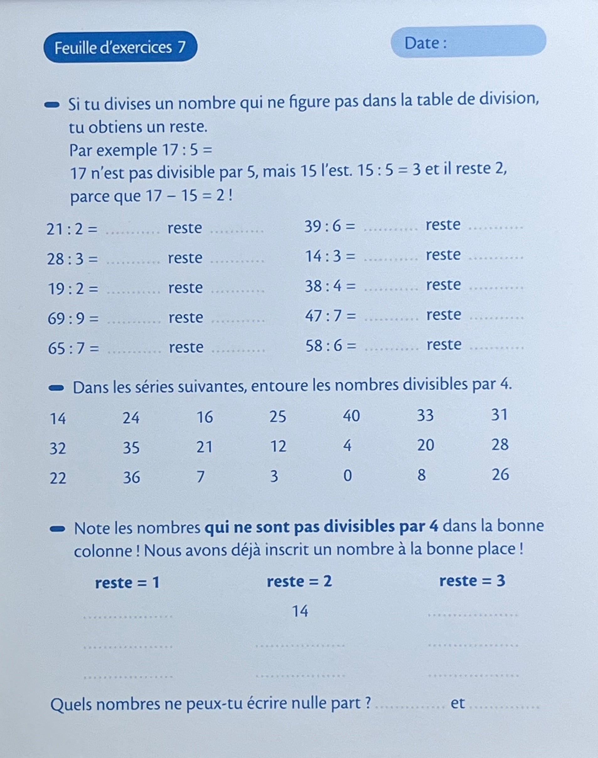 8-9 ans - Calcul - 4ème - 5ème harmos Appuis scolaires OLF