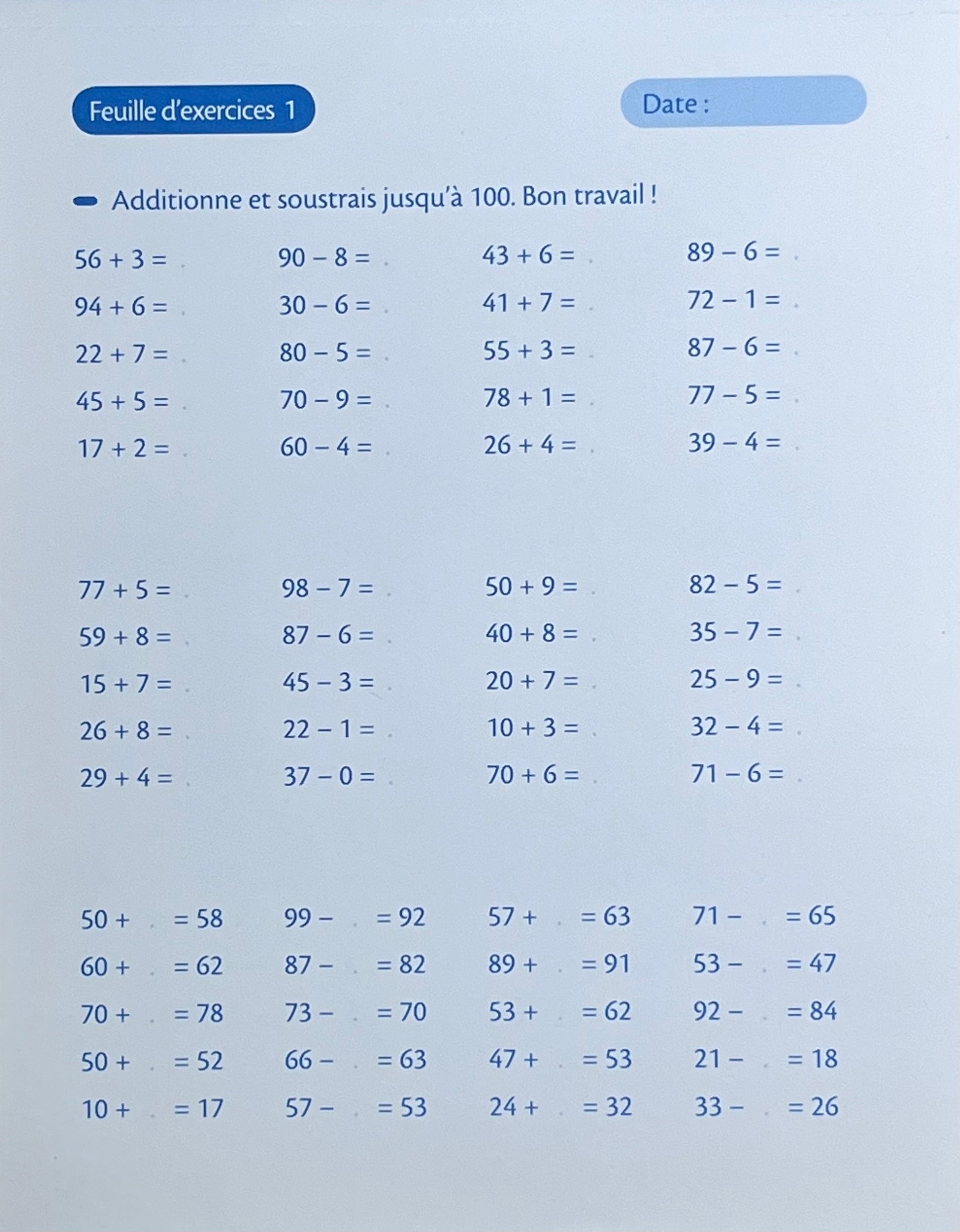 8-9 ans - Calcul - 4ème - 5ème harmos Appuis scolaires OLF