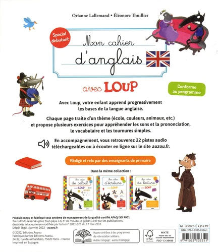 Mon cahier d'anglais avec Loup - Dès 5 ans Cahiers de jeux La family shop