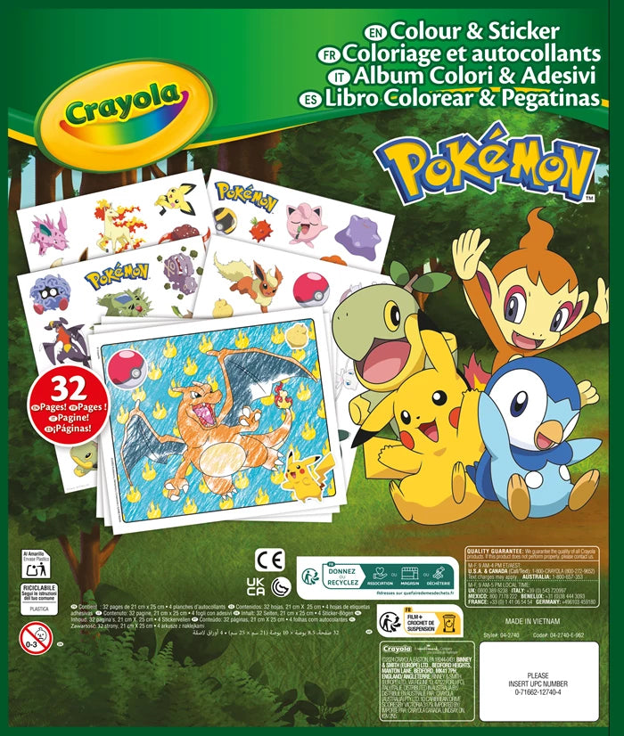 Livre de coloriage et d'autocollants Pokémon - dès 3 ans Carletto