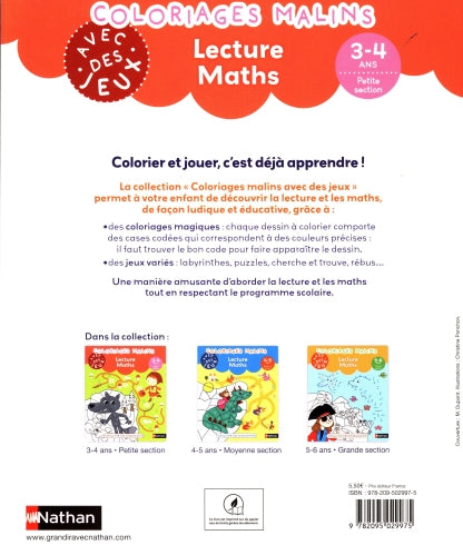 Coloriages malins - Lecture et Maths - 3-4 ans Cahiers de jeux OLF (Interforum)