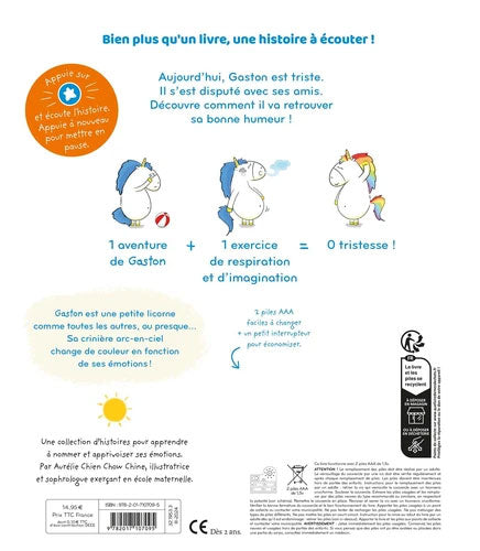 Mes émotions: Gaston la licorne - Je suis triste - livre sonore Livres La Family Shop