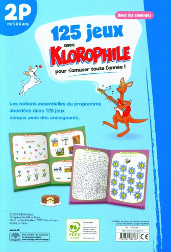 125 jeux avec Klorophile - 2P - 5 à 6 ans. Cahiers de jeux OLF