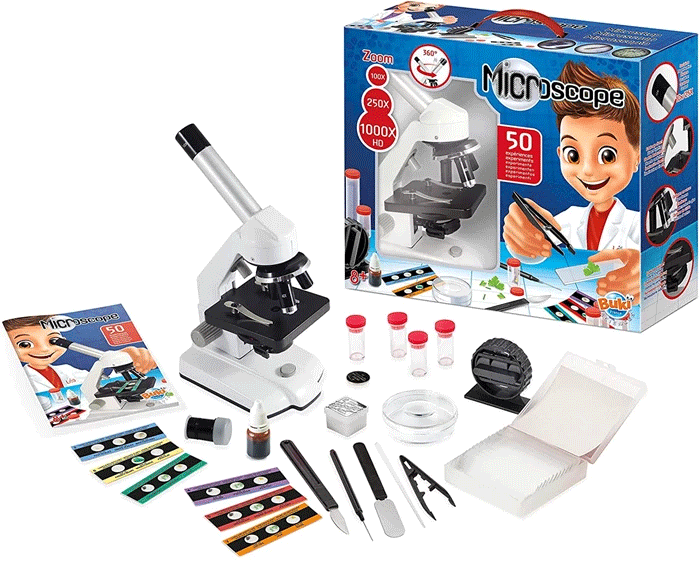 Microscope enfant + 50 Expériences scientifiques - Dès 8 ans - Mikroskop für Kinder - 50 naturwissenschaftliche Experimente - ab 8 Jahren