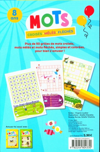Mots croisés et mots mêlés et fléchés - 8 ans ! Cahiers de jeux OLF + 2.-
