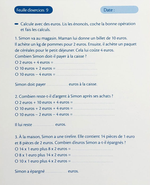7-8 ans - Problèmes - opérations - 3 et 4P harmos Appuis scolaires La family shop