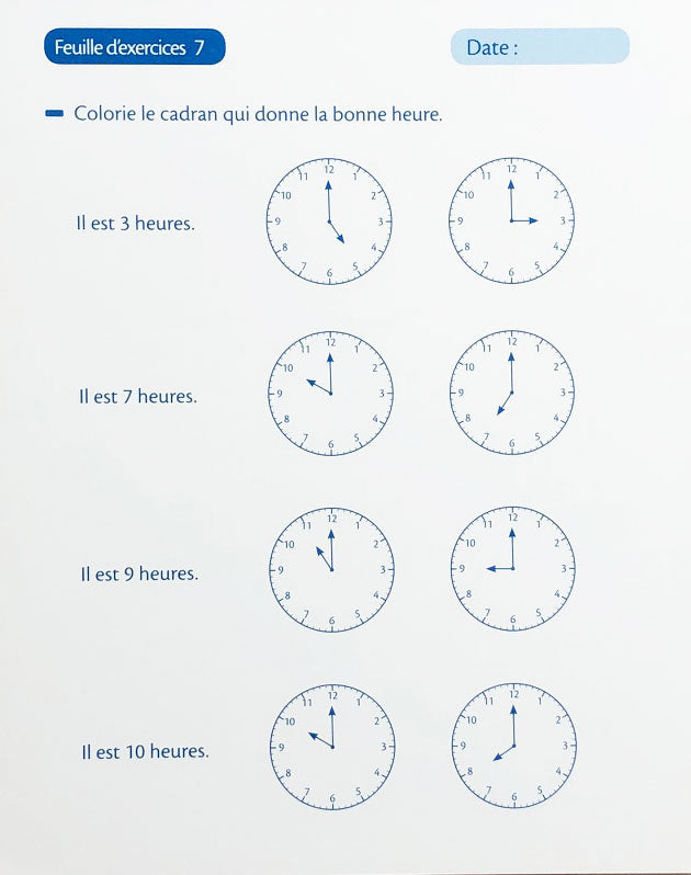 7-9 ans - Exercices concernant l'heure - 4ème - 6ème harmos Appuis scolaires La family shop