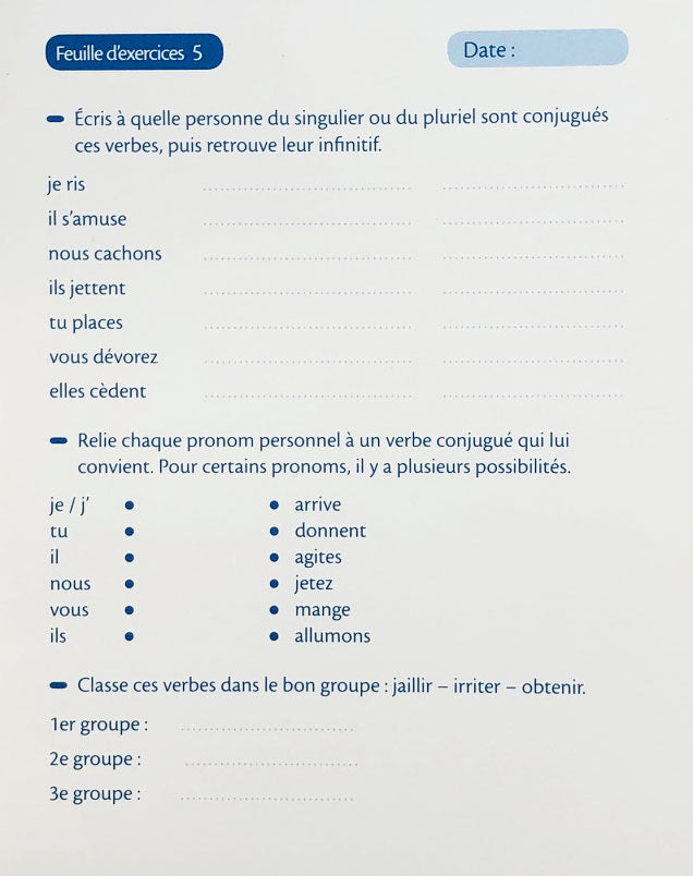 8-9 ans - Exercices de conjugaison - 5ème - 6ème harmos Appuis scolaires La family shop