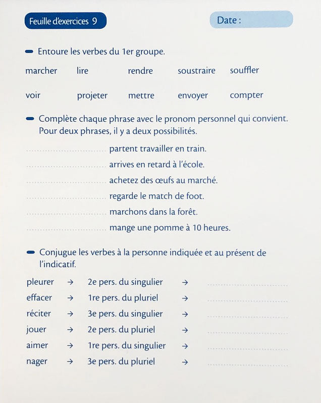 8-9 ans - Exercices de conjugaison - 5ème - 6ème harmos Appuis scolaires La family shop