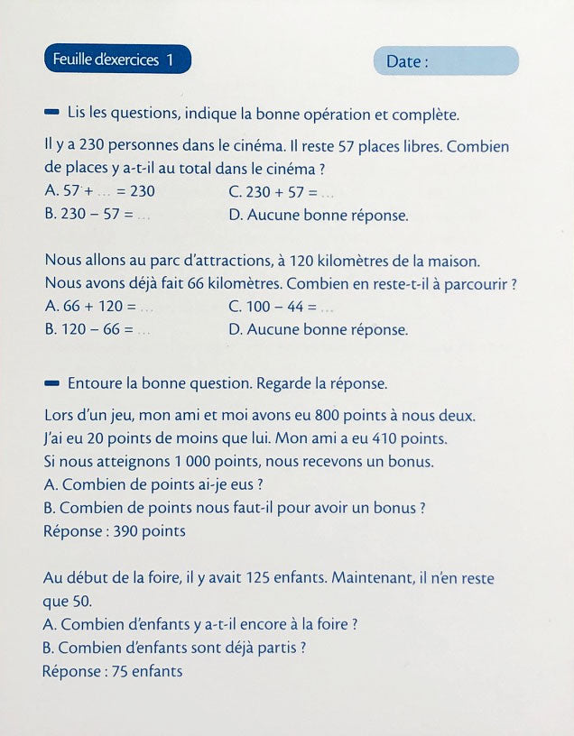 8-9 ans - Exercices Problèmes de maths - 4ème - 5ème harmos Appuis scolaires La family shop