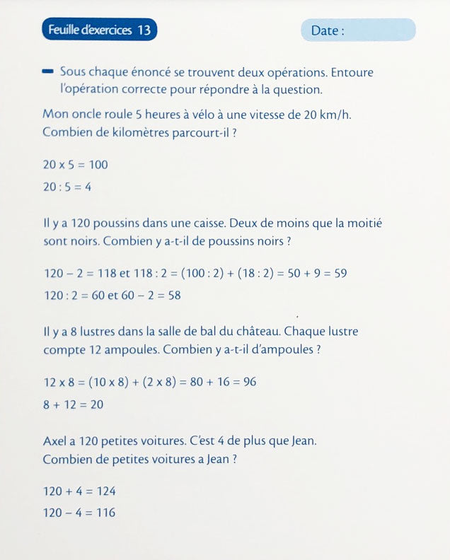 8-9 ans - Exercices Problèmes de maths - 4ème - 5ème harmos Appuis scolaires La family shop