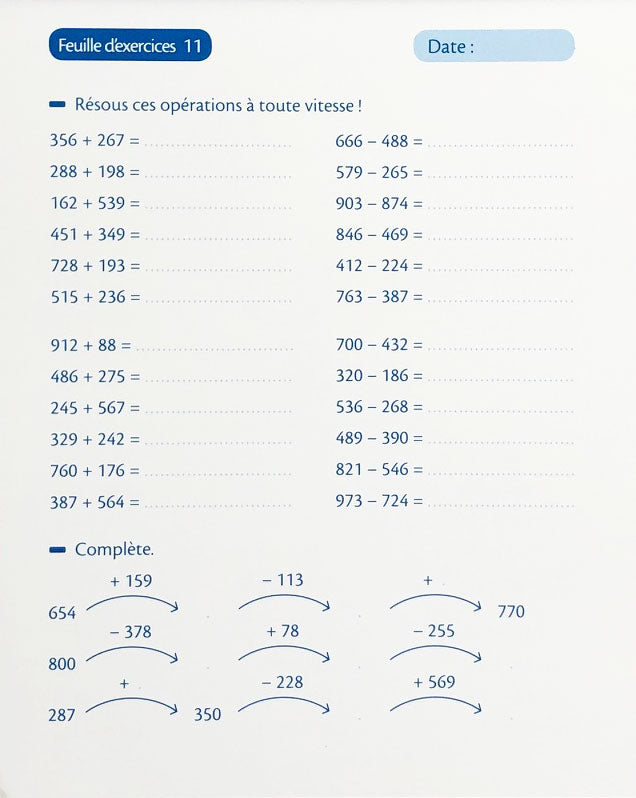 8-9 ans - Exercices Calcul écrit et opérations - 4ème - 5ème harmos Appuis scolaires La family shop