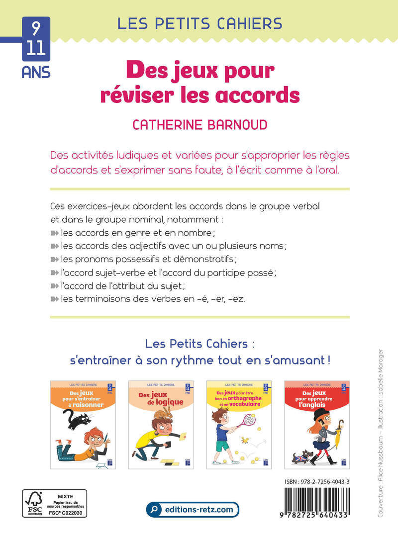 Cahier de jeux: des jeux pour réviser les accords - 9-11 ans - 5-7 P Cahiers de jeux La family shop