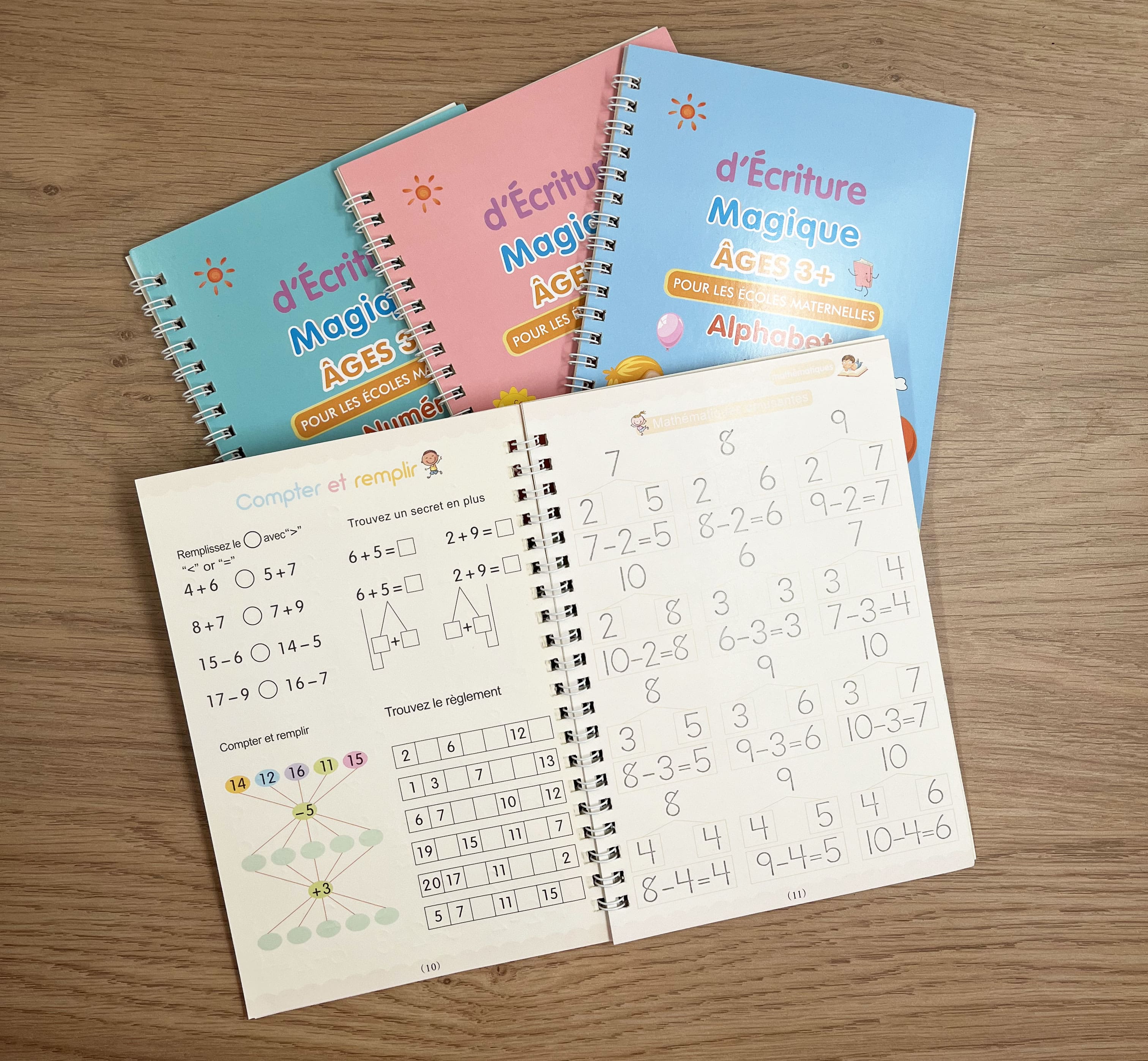 Cahier d'écriture magique - calcul, alphabet, chiffres et dessin - 1-2-3P Appuis scolaires La Family Shop