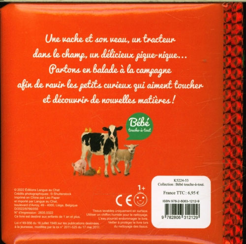 A la campagne - Livre d'éveil avec matières à toucher - 12 mois Livres La family shop