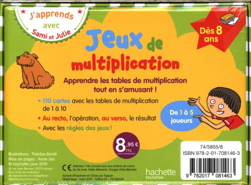 Jeu de maths: j'apprends les tables de multiplication avec Sami et Julie - dès 8 ans - Dès la 5P Harmos Jeux & loisirs créatifs La family shop