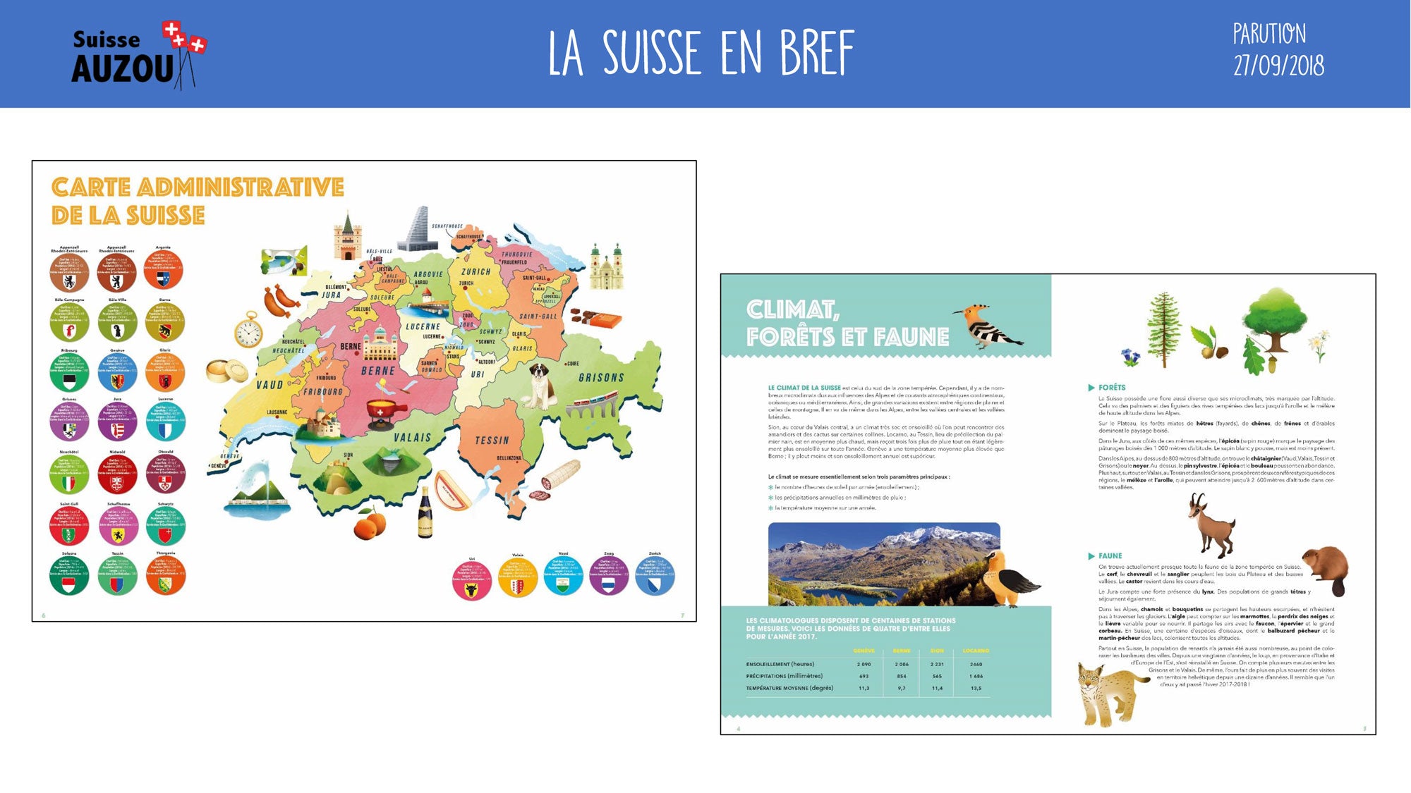 Carte de La Suisse - Administrative et physique -   6-7h Livres La family shop