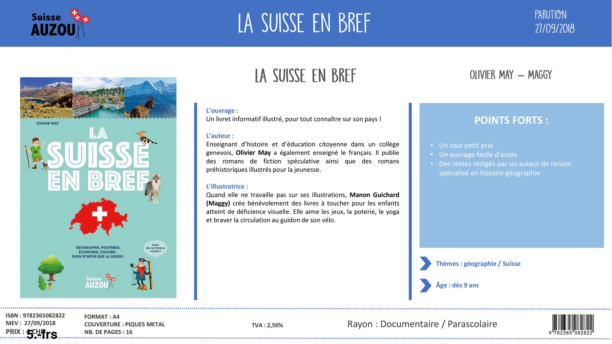 Carte de La Suisse - Administrative et physique -   6-7h Livres La family shop