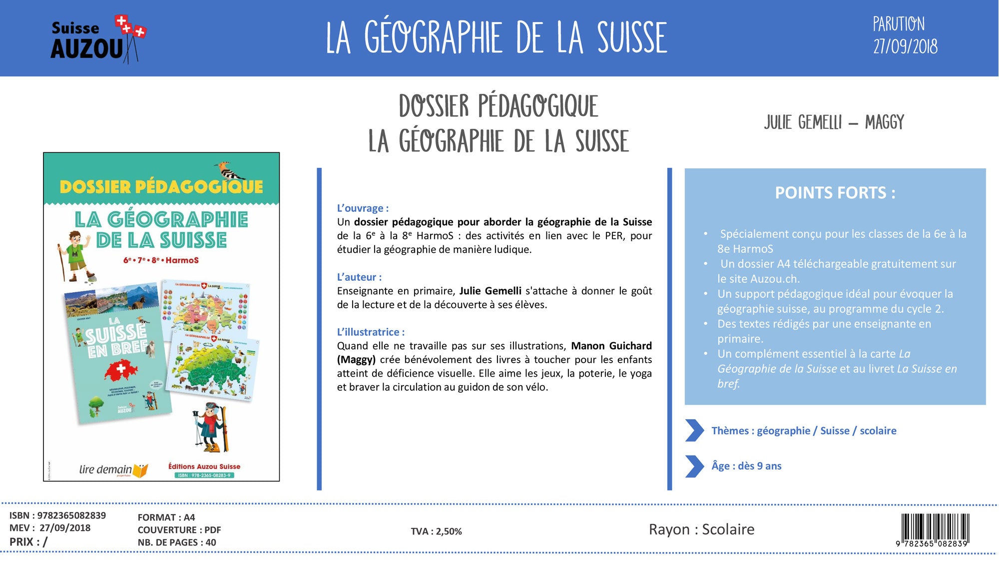 Carte de La Suisse - Administrative et physique -   6-7h Livres La family shop