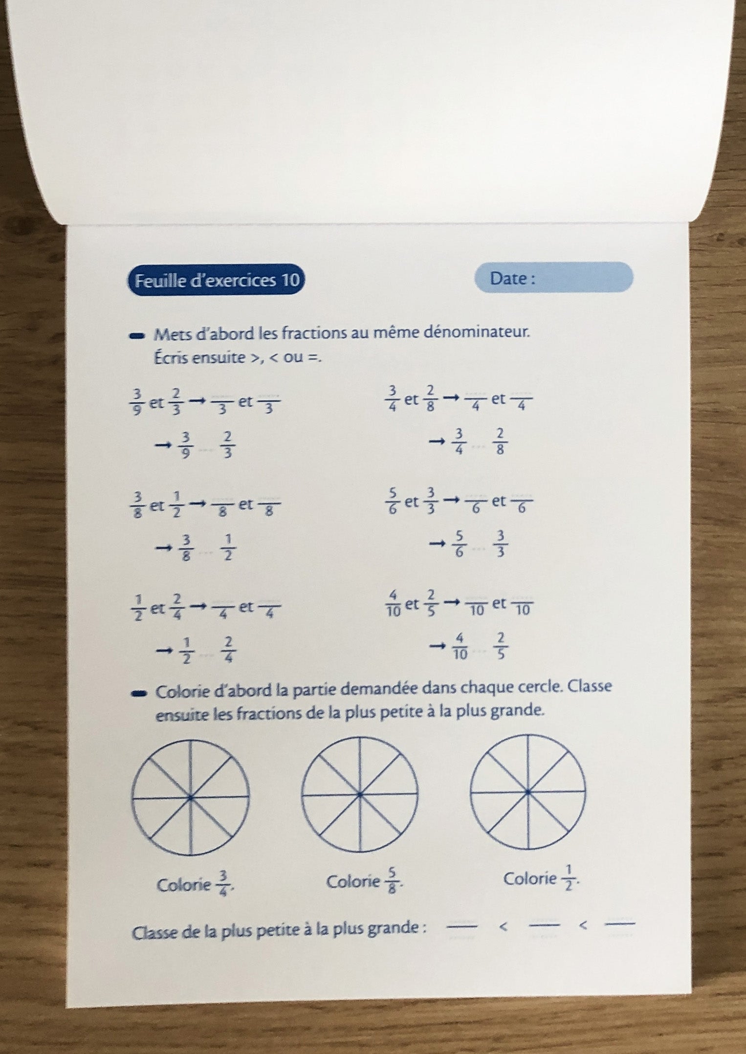 9-10 ans - Exercices de fractions - 5ème-6ème harmos Appuis scolaires La family shop