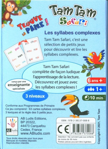 Cartes: Jeu de lecture Tam Tam Safari - Les syllabes complexes - 6 ans Jeux & loisirs créatifs La family shop