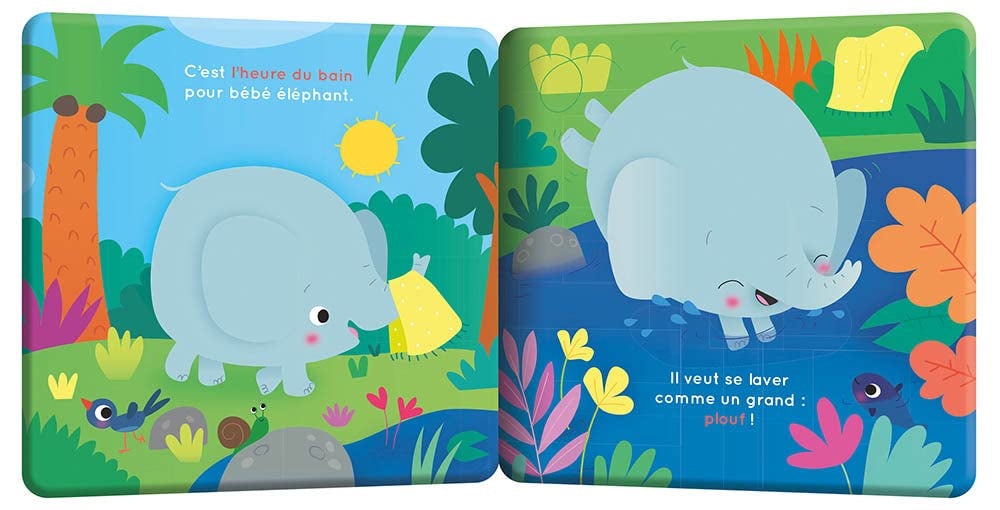 Coffret de bain - Livre de bain et jeu - Au bain bébé éléphant ! Livres La family shop