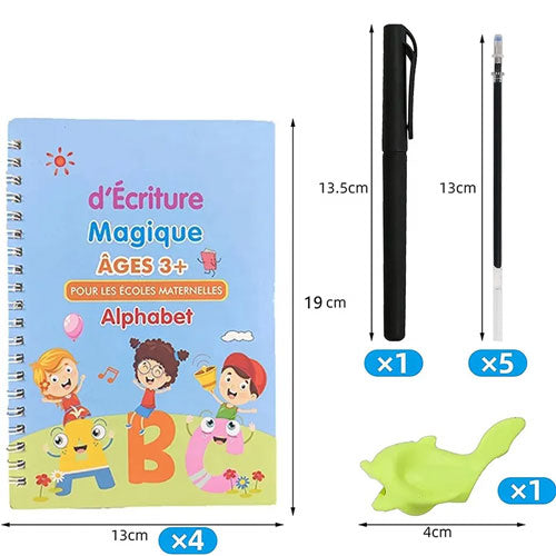Cahier d'écriture magique - calcul, alphabet, chiffres et dessin - 1-2-3P Appuis scolaires La Family Shop