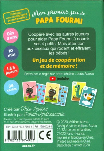 Cartes: Mon premier jeu de Papa fourmi - Dès 3 ans Jeux & loisirs créatifs La family shop