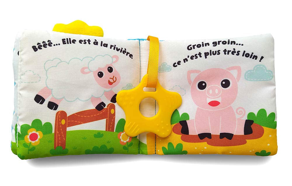 Petit canard - Les animaux de la ferme - livre tissu avec un anneau de dentition Livres La family shop