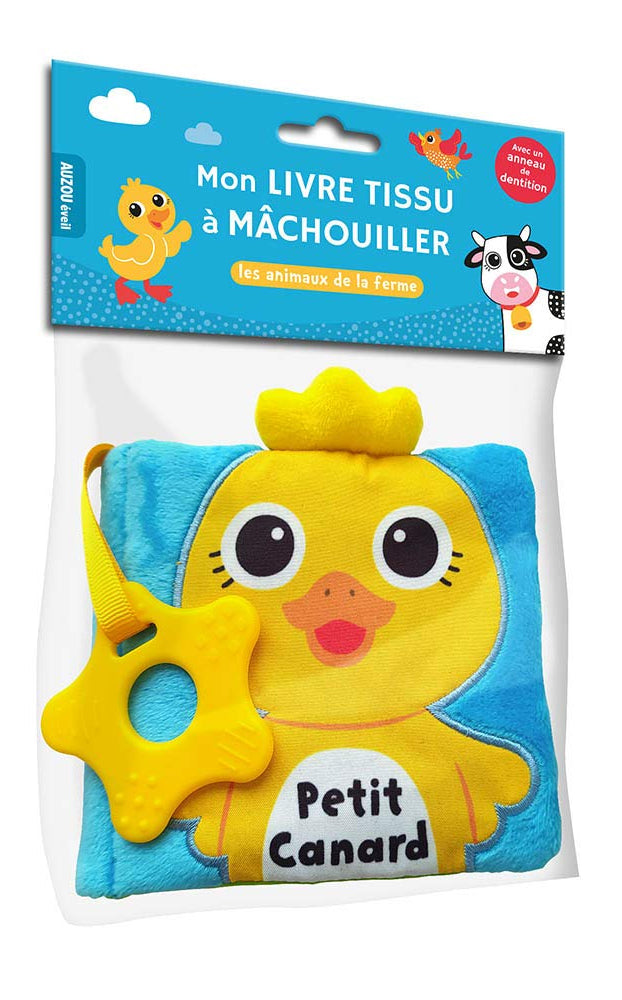 Petit canard - Les animaux de la ferme - livre tissu avec un anneau de dentition Livres La family shop