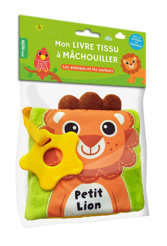 Petit lion - Les animaux et les couleurs - livre tissu avec un anneau de dentition Livres La family shop