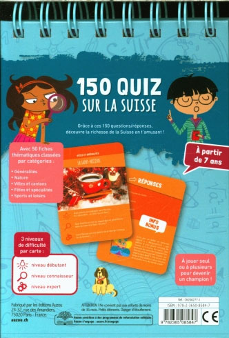 150 quiz sur la Suisse avec Maëlys et Lucien - Dès 8 ans. Jeux & loisirs créatifs OLF
