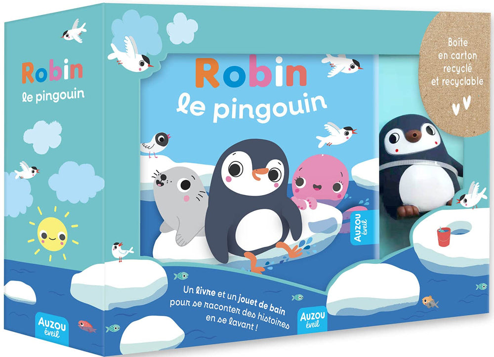 Coffret de bain - Livre de bain et jeu - Robin le pingouin Livres La family shop
