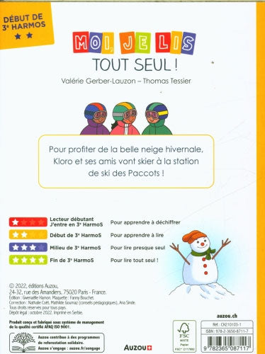 Moi je lis tout seul - N3 - 3ème HarmoS - Klorophile : ski aux Paccots Livres La family shop