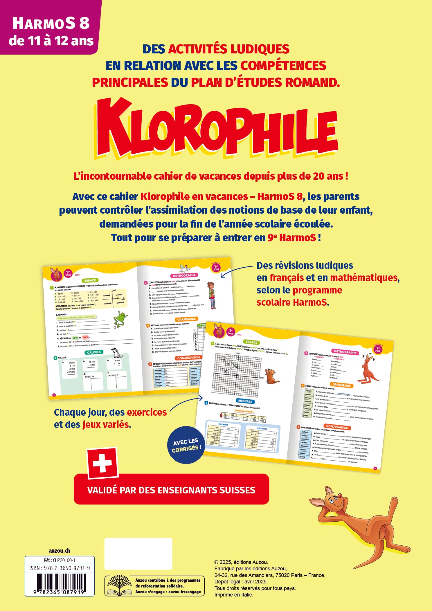20 jours en vacances, Klorophile - Maths et Français - 8P. Cahiers de vacances OLF