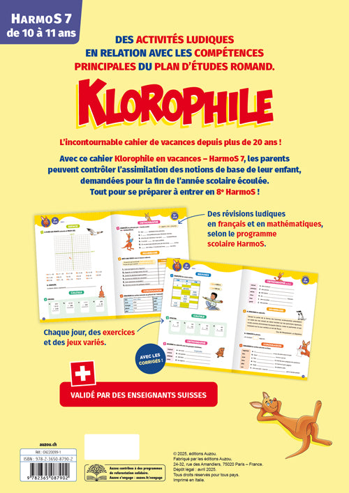 20 jours en vacances, Klorophile - Maths et Français - 7P. Cahiers de vacances OLF