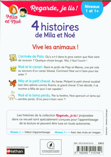 Vive les animaux ! 4 histoires de Mila et Noé pour apprendre à lire - Niveau 1  et 1+ Livres La family shop   