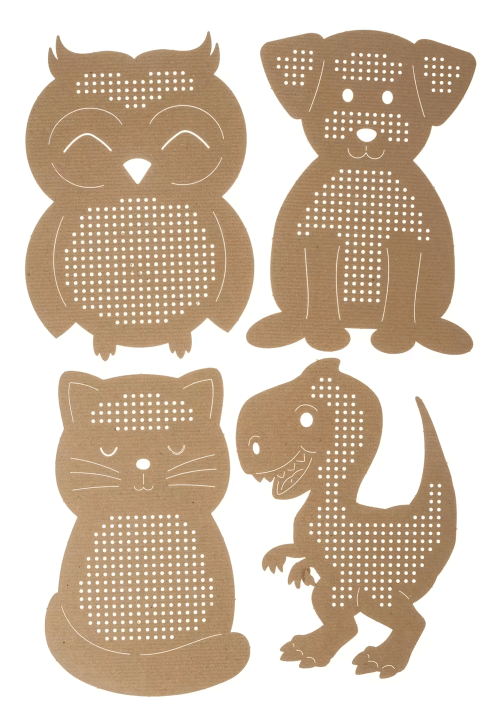 Cartes à broder animaux en carton brun - Enfant dès 4 ans