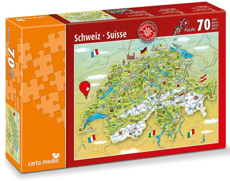 Puzzle carte de Suisse - 70 pièces - Dès 7 ans