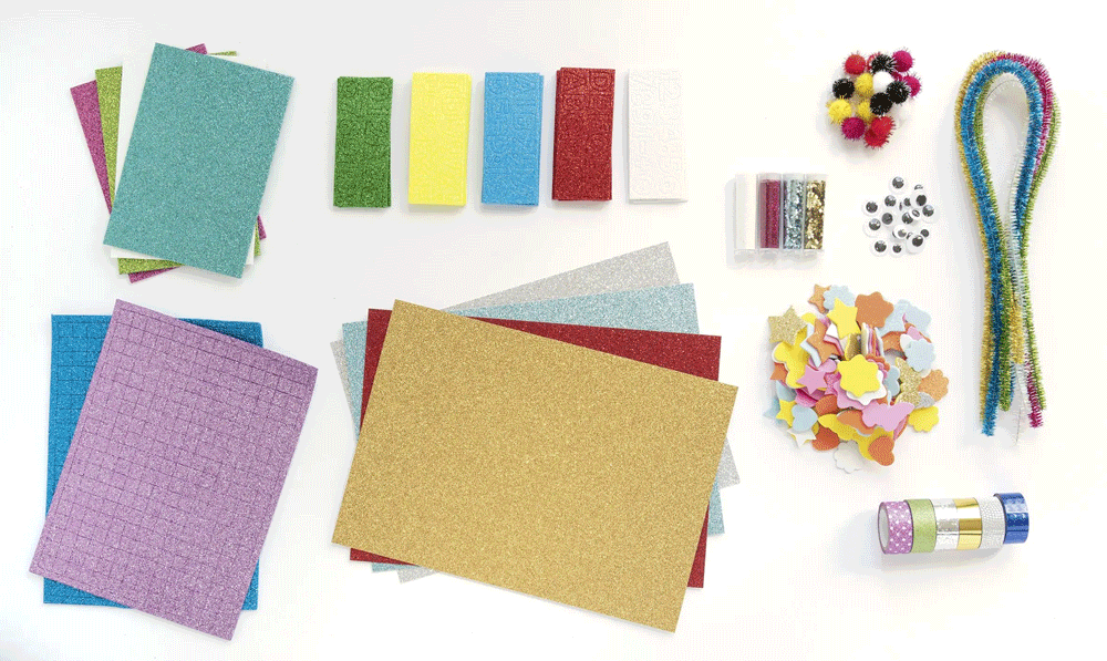 Grand coffret créatif: paillettes, autocollants, pompons..., env. 900 éléments