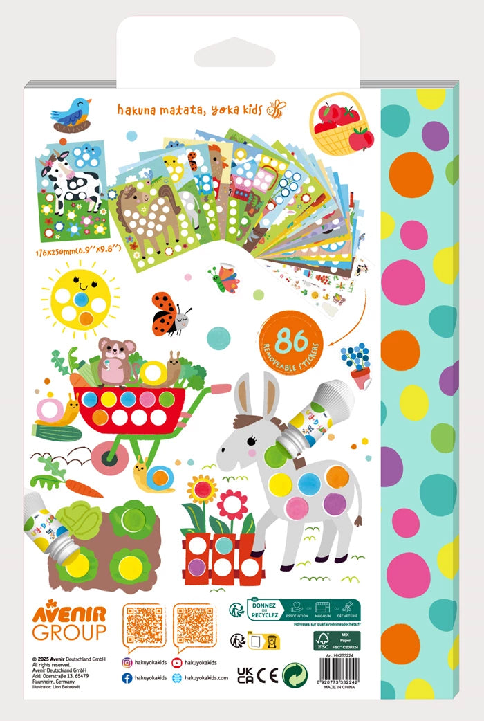 Cahier de coloriage avec gommettes sur les animaux de la ferme ! Carletto