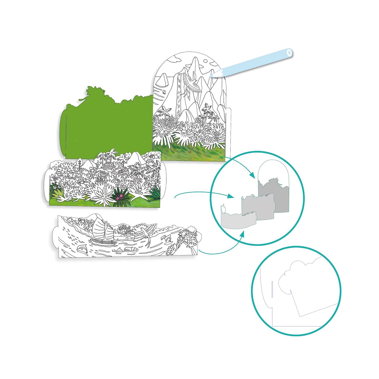 Coloriage 3D diorama - Au sommet de mon île Jeux & loisirs créatifs Carletto